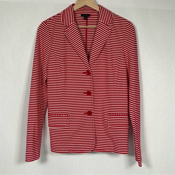 Talbots Red and White Striped Knit Jacket Blazer Size S - Picture 1 of 8